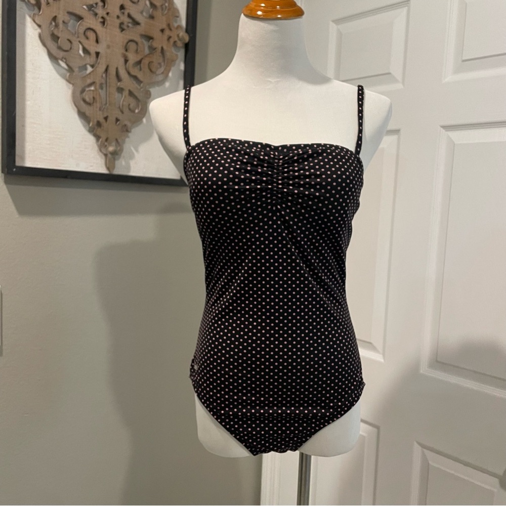 Speedo Woman’s Swimsuit Bathing Suit Black With Pink Polka Dots Size 12